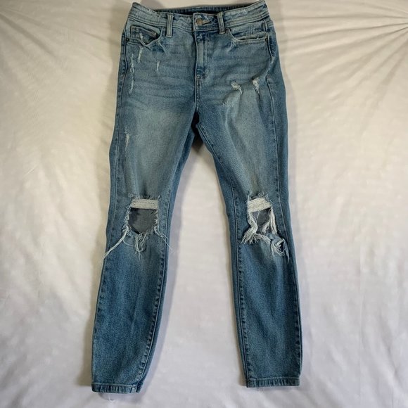 WINDSOR WOMENS SIZE 3 DENIM DISTRESSED BLUE SKINNY JEANS KNEE CASUAL TAPERED - Picture 1 of 15